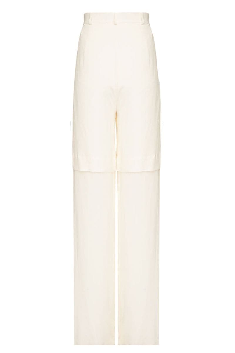 MILKY WHITE CHIFFON FLARED PANTS - CULT MIA