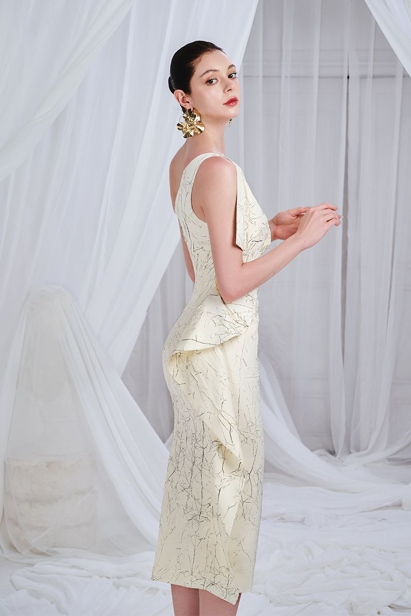 MASSEY WHITE SHEATH ONE-SHOULDER SYNTHETIC MIDI DRESS - CULT MIA