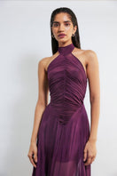 Deme By Gabriella Kerstin Wine Flared Gown featuring a fitted bodice and flowing skirt, perfect for formal occasions.