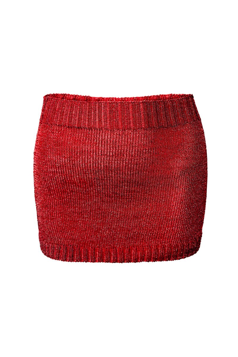 RED SPARKLY KNIT MINI SKIRT - CULT MIA