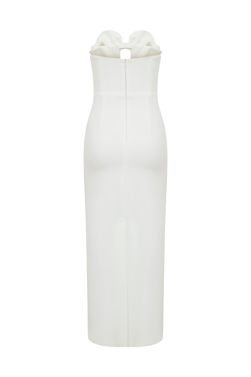 WHITE STRAPLESS CUT-OUT BOW DETAIL MIDI DRESS - CULT MIA