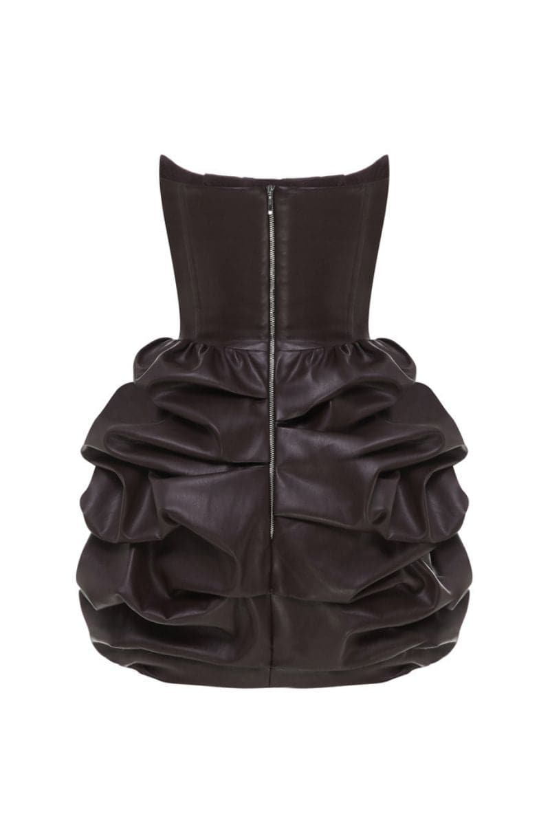 LUCKY DEEP BROWN LEATHER MINI DRESS - CULT MIA