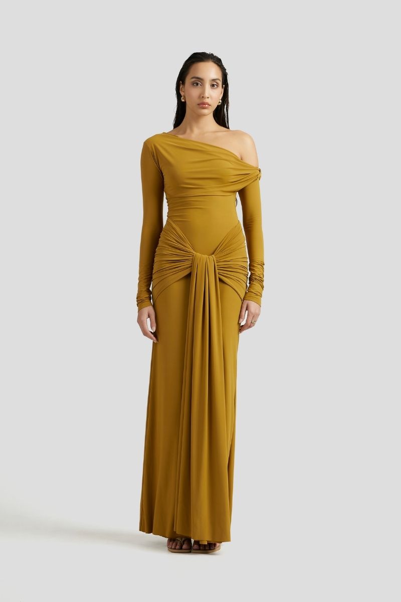 ESTHER MAXI DRESS IN OCHRE YELLOW - CULT MIA