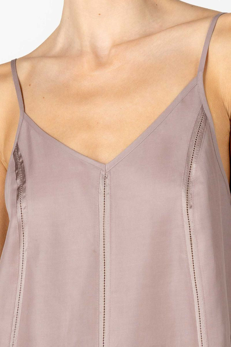 KACEY CITY high V-neck camisole in freckles print, NK IMODE loungewear, displayed on a hanger with a soft fabric texture.