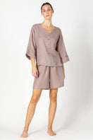 NK IMODE KACEY CITY shirt top in freckles, a comfortable loungewear featuring a casual, patterned design with a relaxed fit.