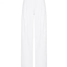 White double-pleated wide-leg pants by AWAVE displayed on a model, showcasing the flowy, relaxed fit and stylish design.