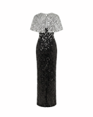 Black Luna floral sequin gown by HACCHIC COUTURE featuring intricate floral patterns and shimmering sequins.