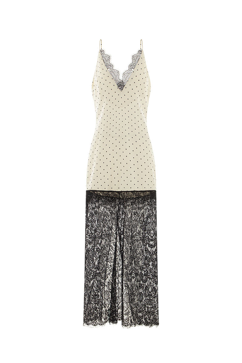 LACE SLIP DRESS IN BLACK/WHITE