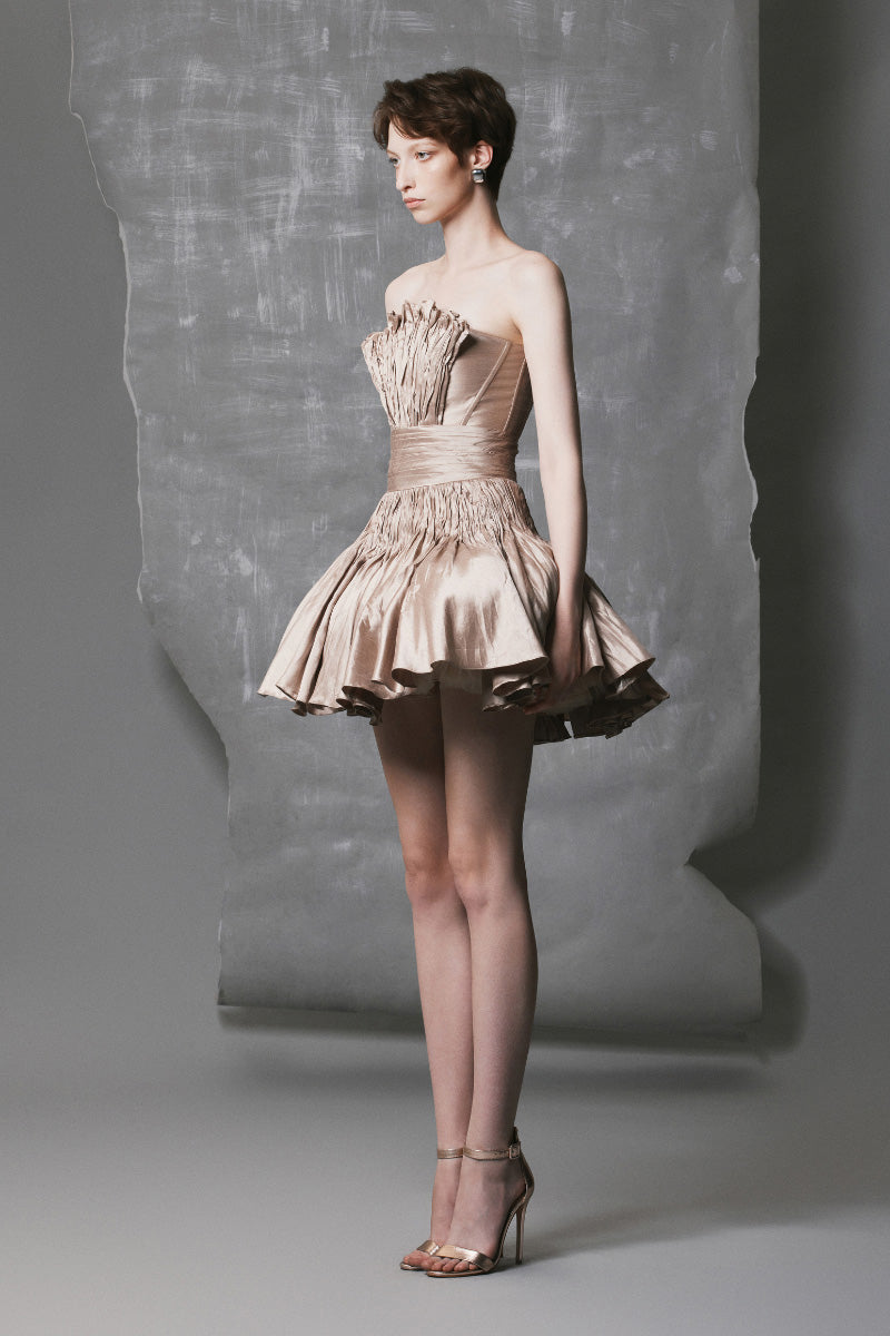 CHAMPAGNE BEIGE SHORT FLARED DRESS | CULT MIA CHAMPAGNE BEIGE SHORT FLARED DRESS | CULT MIA