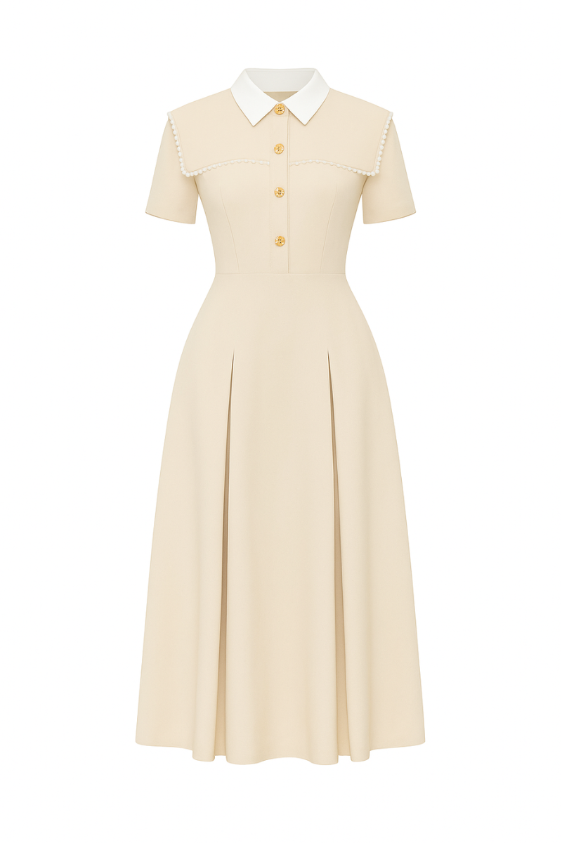 White Plan Liberty Dress, a stylish midi dress featuring a flowing design and elegant details, perfect for casual or semi-formal wear.