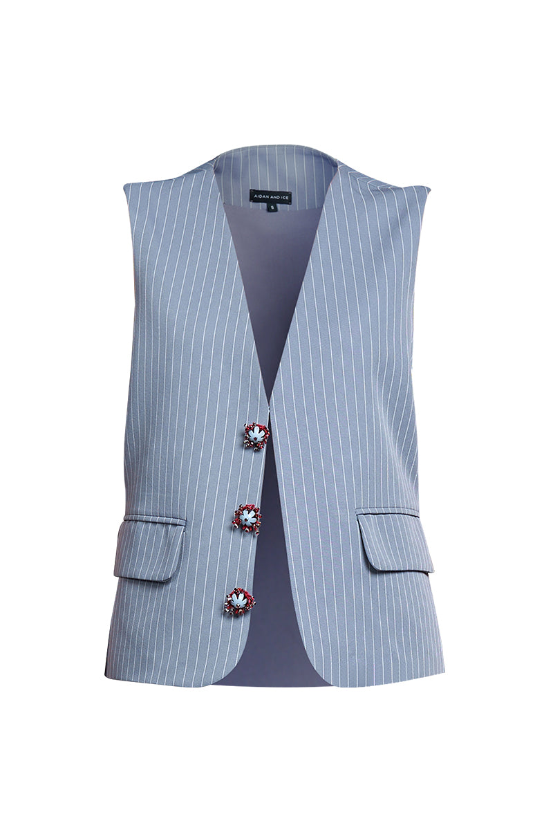 Aidan & Ice Solace vest in gray, lightweight sleeveless vest with a tailored fit and subtle texture, ideal for layering.
