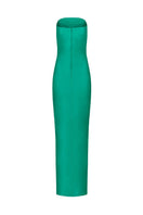 Elegant emerald green gown by LEDIEL, featuring a flowing silhouette and intricate detailing, perfect for formal occasions.