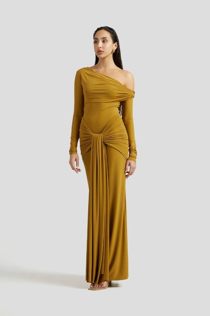 ESTHER MAXI DRESS IN OCHRE YELLOW - CULT MIA