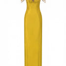 Yellow Celeste royal taffeta gown by 21Six featuring elegant fabric and a flowing silhouette.