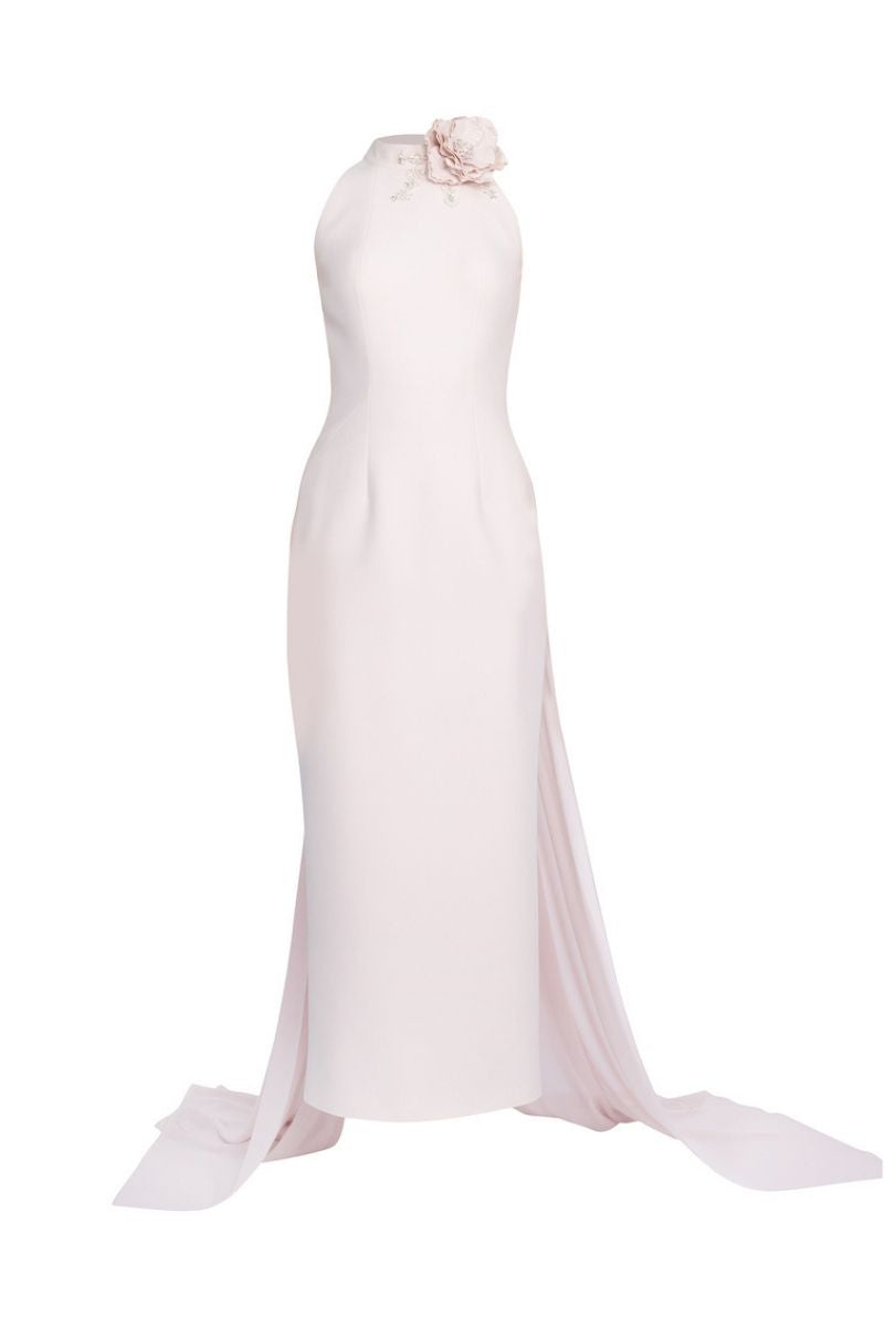 POWDER HALTERNECK WITH LONG CAPE MAXI DRESS - CULT MIA