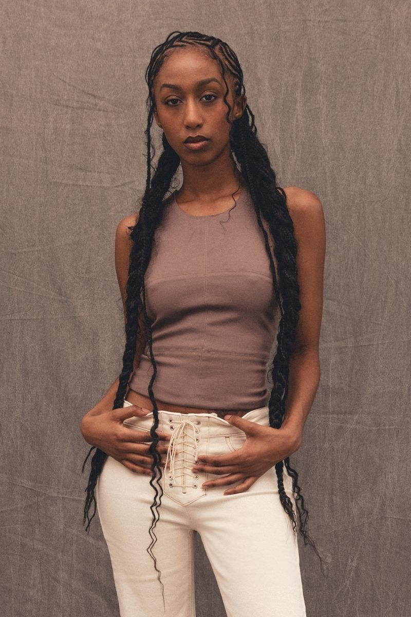 SADIE LIGHT BROWN DENIM TANK - CULT MIA