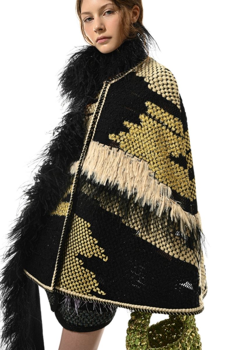 Lalo Avril multicolor cape jacket with vibrant, flowing fabric and stylish design suitable for casual or layered outfits.