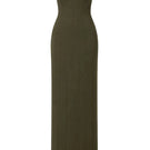 TONYY olive veil maxi dress displayed on a hanger, featuring flowing fabric and elegant design for warm-weather wear.