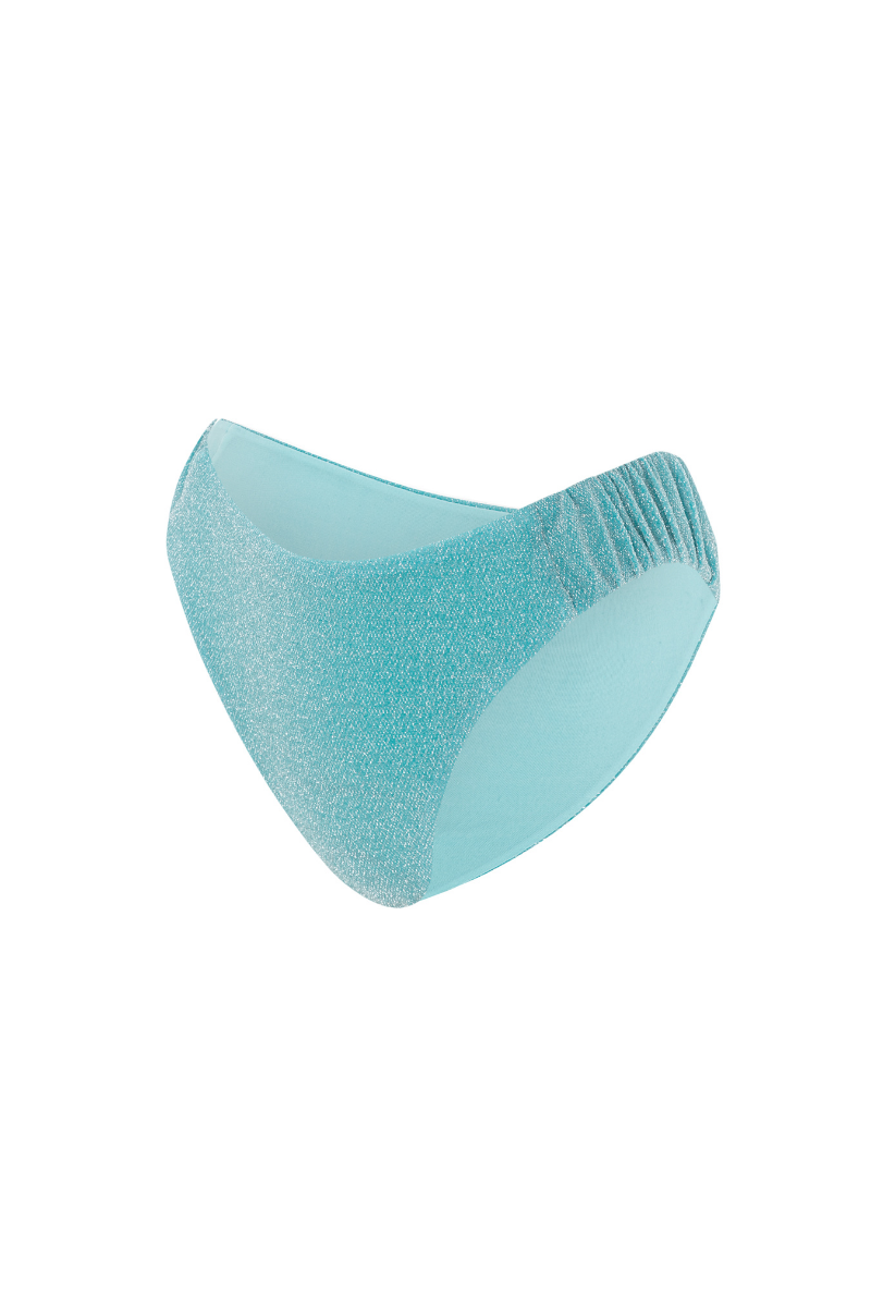 Turquoise Suncillo Gina sparkly bikini bottom with shimmering fabric and fitted design, suitable for beachwear and swimwear fashion.