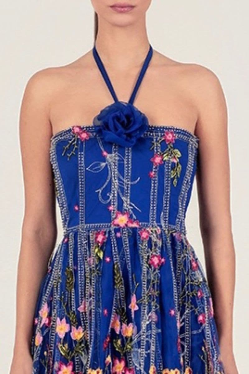 FLORAL EMBROIDERED TULLE MIDI DRESS - CULT MIA