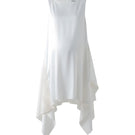 White silk tunic set by DOC BAN, midi dress with flowing fabric and elegant design, displayed on a hanger.