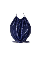 Aquarel Studio blue KAYA top featuring a relaxed fit with a round neckline and short sleeves, displayed on a hanger.