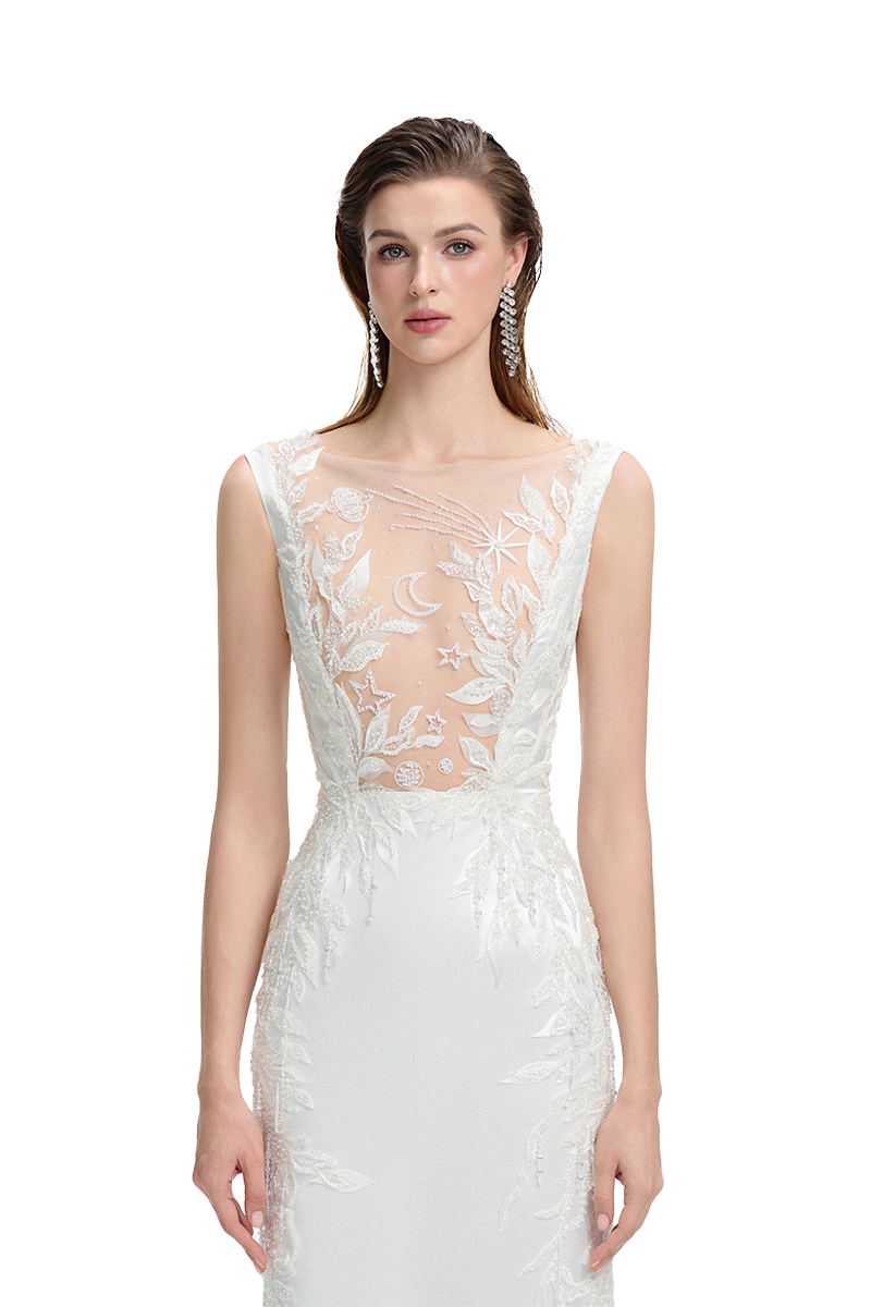 SLEEVELESS SEE-THROUGH CHEST GOWN - CULT MIA