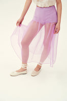 Chictopia lilac midi skirt from the Lois collection, flowing fabric and high waist, styled for casual or dressy occasions.