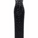 Black Luna floral sequin gown by HACCHIC COUTURE, featuring intricate floral sequin details and a flowing elegant silhouette.