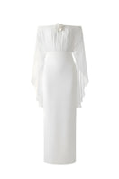 White Plan Elara off-shoulder maxi dress featuring a flowy silhouette and elegant design, perfect for summer occasions.