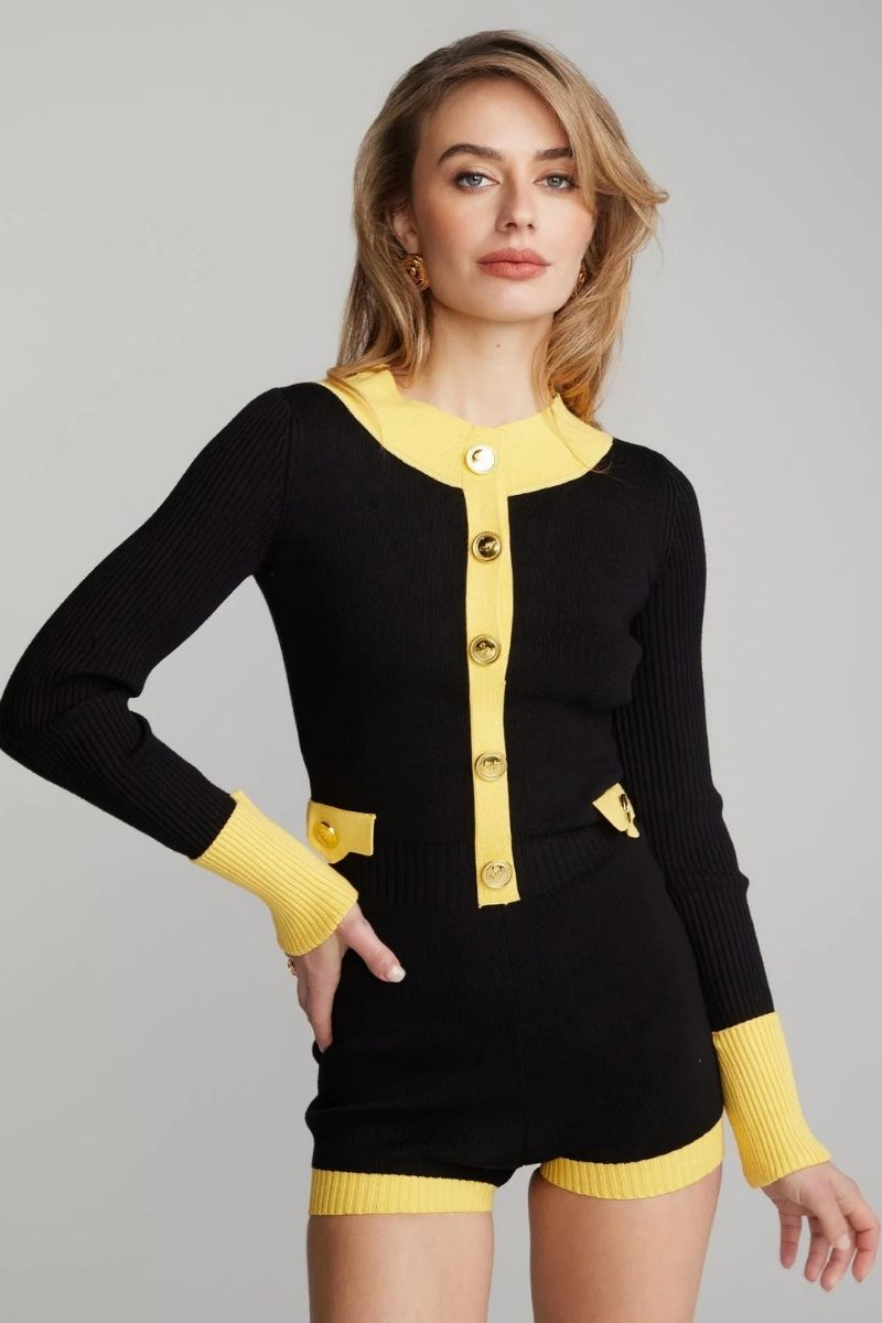 MATILDA BLACK AND YELLOW KNIT JUMPSUIT - CULT MIA