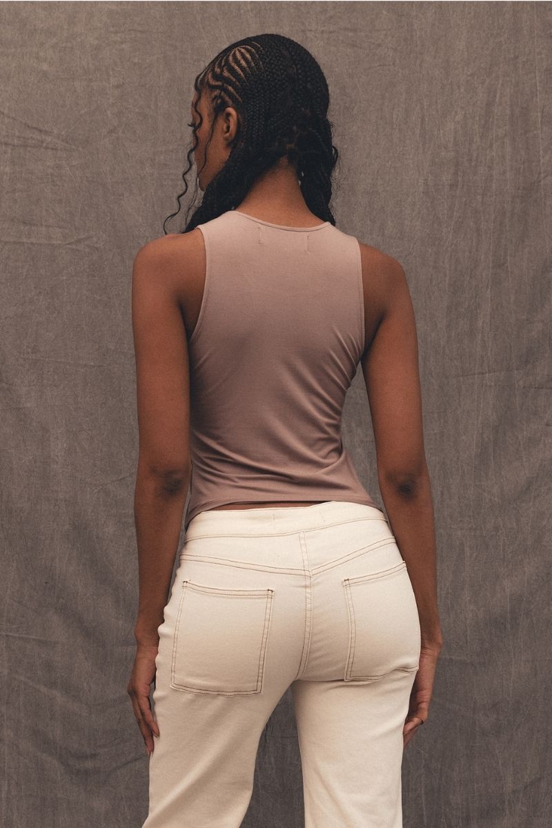 SADIE LIGHT BROWN DENIM TANK - CULT MIA