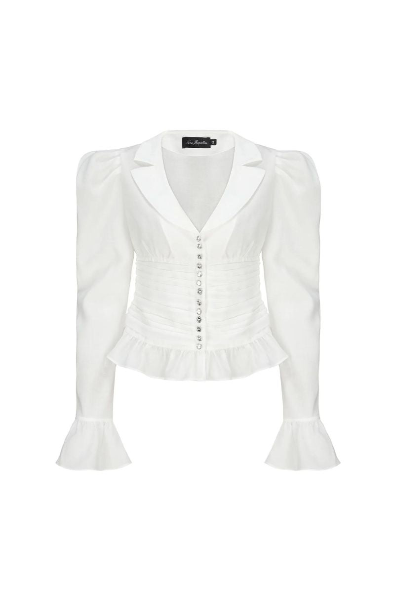 Nana Jacqueline Emilia white pleated top, lightweight and elegant blouse with pleats and a relaxed fit, perfect for casual or dressy wear.