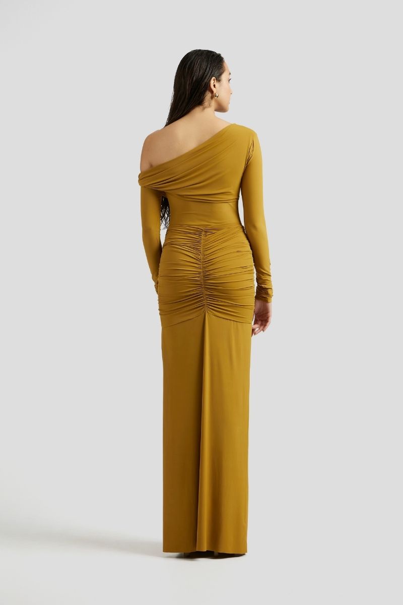 ESTHER MAXI DRESS IN OCHRE YELLOW - CULT MIA