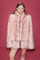 Sudi Etuz faux fur coat with attached scarf, stylish winter coat featuring plush fur and a matching scarf for warmth and elegance.