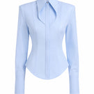 Keira Tong striped cupped collar shirt featuring a classic button-up design with a stylish collar and long sleeves.