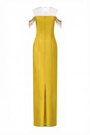 Yellow CELESTE royal taffeta gown by 21Six, featuring elegant design and luxurious fabric, perfect for formal occasions.