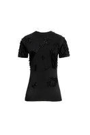 Onalaja black ZUSI T-shirt, casual tops with a relaxed fit, featuring a simple crew neck and short sleeves.