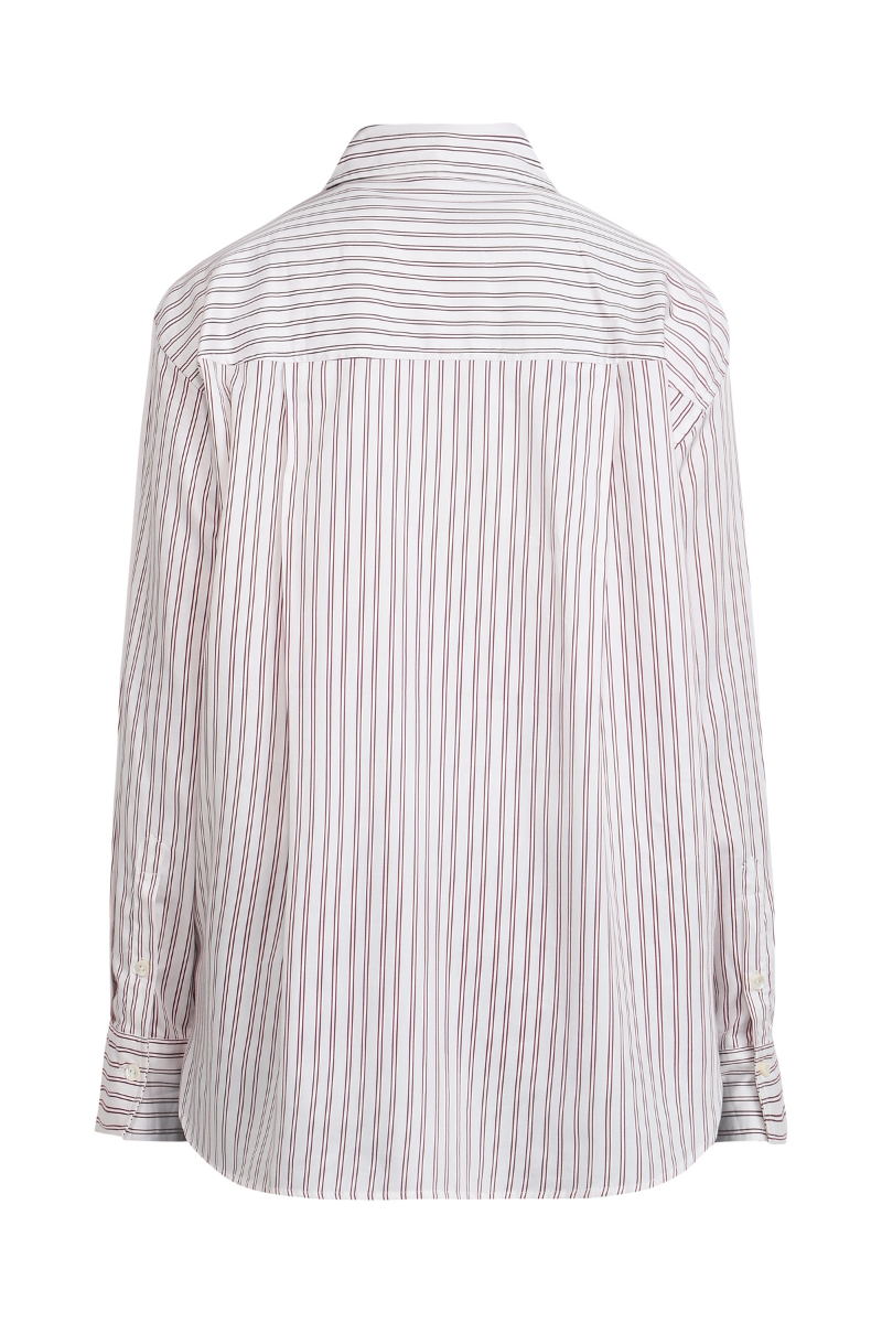 Summer Away Ravenna shirt in burgundy stripe featuring a classic button-up design and long sleeves.