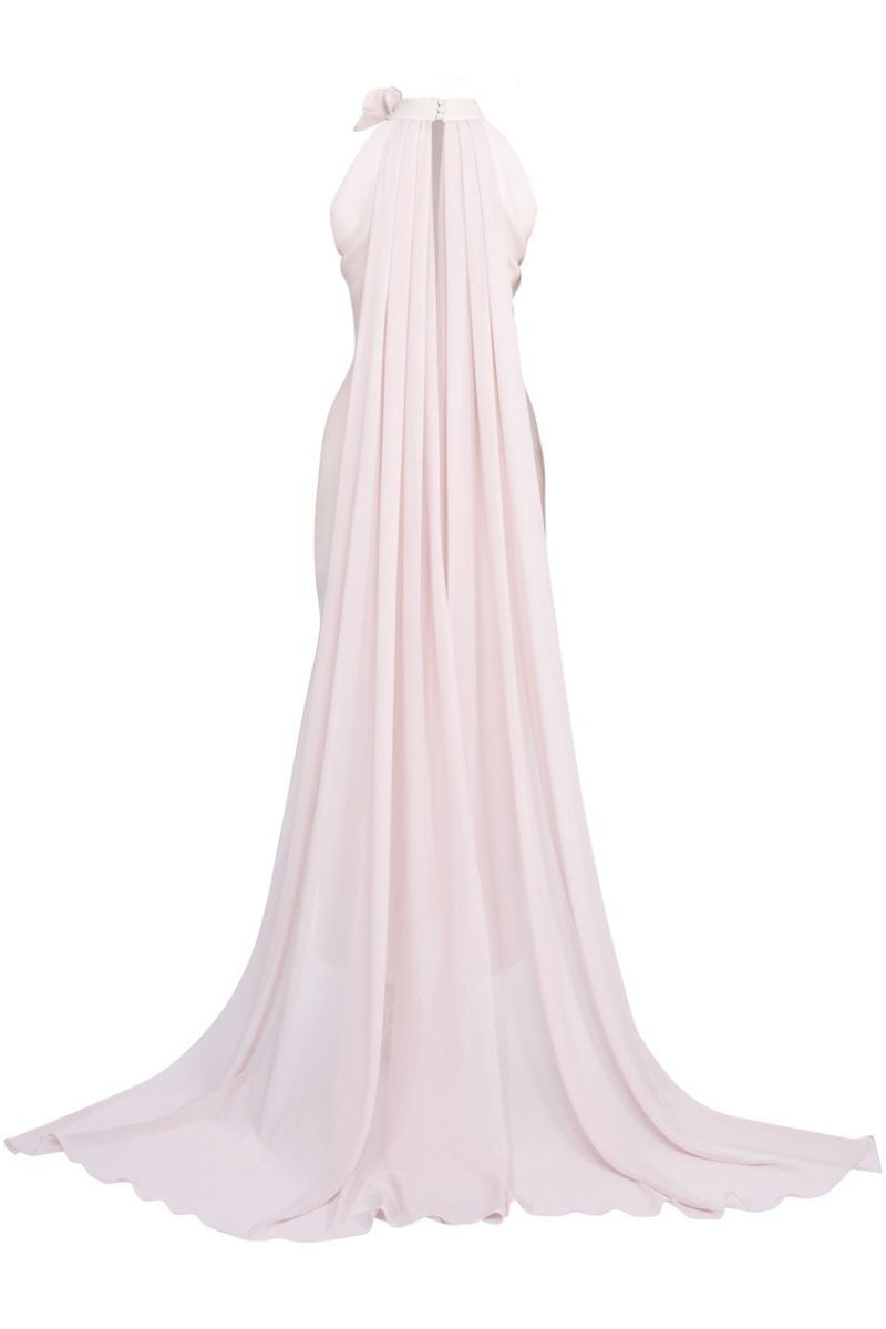 POWDER HALTERNECK WITH LONG CAPE MAXI DRESS - CULT MIA