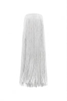White Valenciani all-over fringe midi dress displayed on a hanger with intricate fringe details and a flowing design.