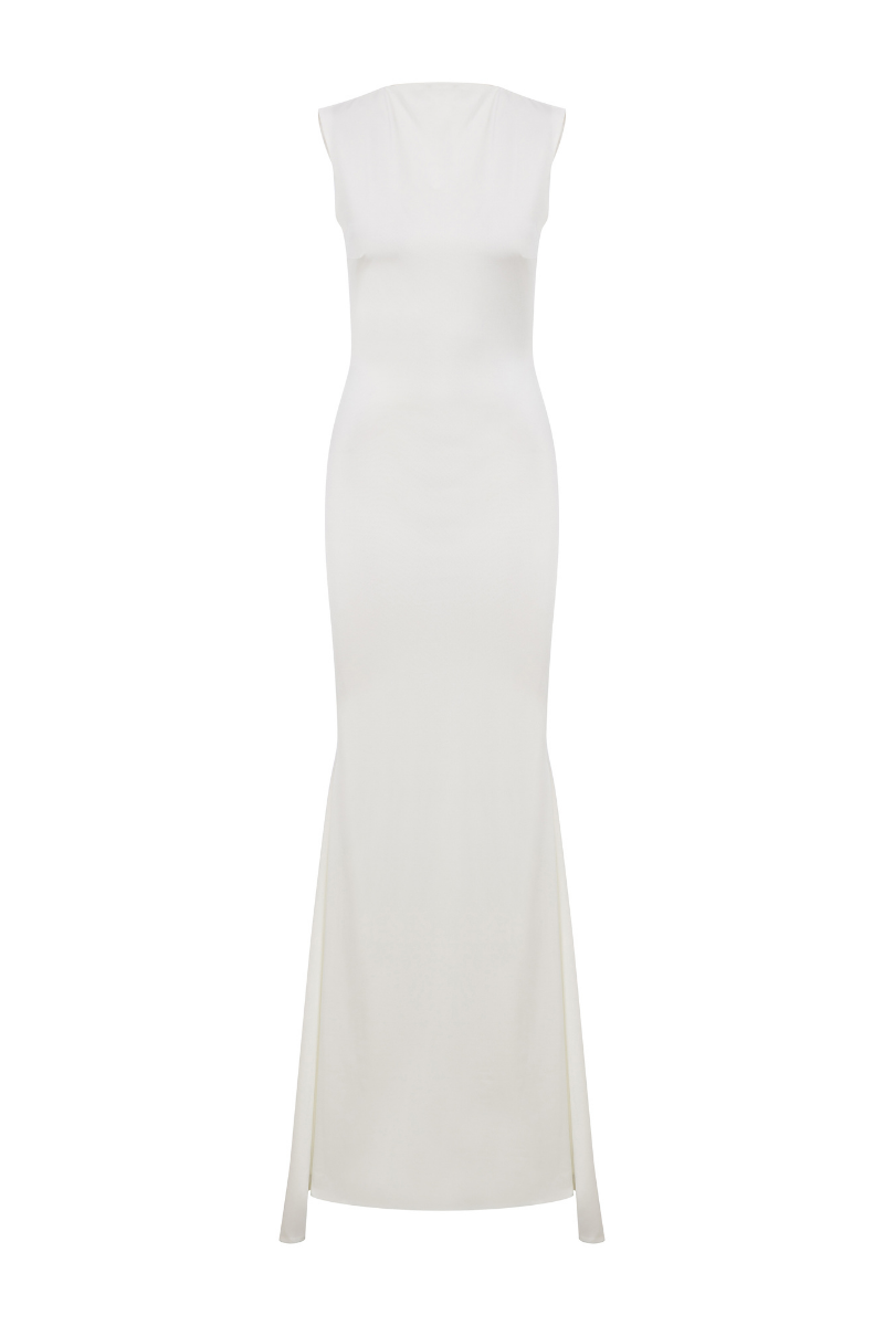 JERSEY BACKLESS MAXI DRESS IN WHITE - CULT MIA