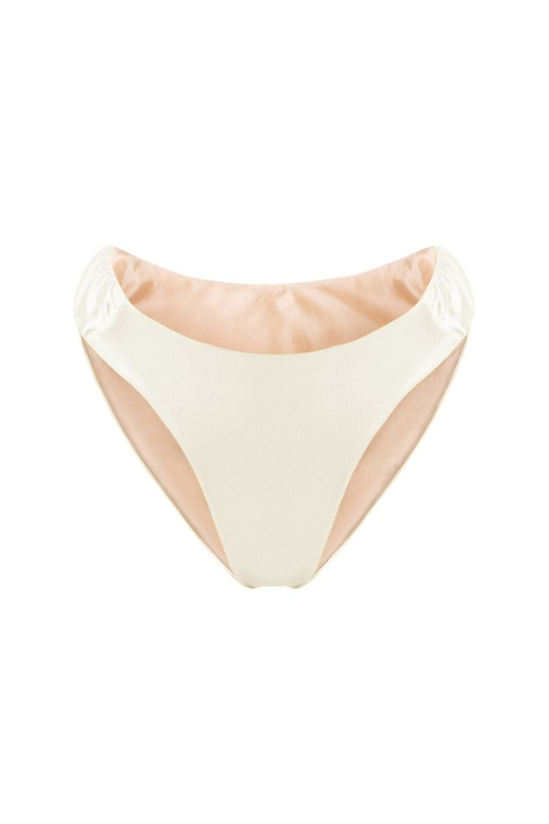 Suncillo Gina glossy bikini bottom in white pearl with a shiny, smooth finish, designed for a sleek and stylish swimwear look