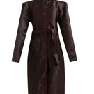 Deme By Gabriella brown leather cherry jacket with a classic design, featuring a front zipper and stylish collar.