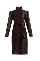Deme By Gabriella brown leather cherry jacket with a classic design, featuring a front zipper and stylish collar.