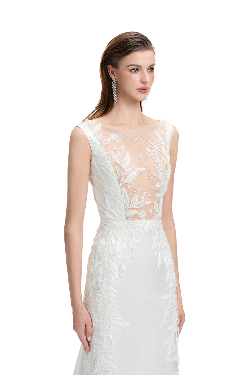SLEEVELESS SEE-THROUGH CHEST GOWN - CULT MIA