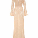 Light pink salmon long-sleeved maxi dress by AWAVE, flowing fabric, elegant style, perfect for formal or casual occasions.
