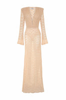 Light pink salmon long-sleeved maxi dress by AWAVE, flowing fabric, elegant style, perfect for formal or casual occasions.