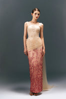 HAPPY CLOTHING CULT MIA X square neck pleated waist long gown with straight silhouette and elegant design.