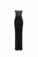 Black Luna floral sequin gown by HACCHIC COUTURE featuring intricate floral embroidery and shimmering sequins, full-length evening dress.